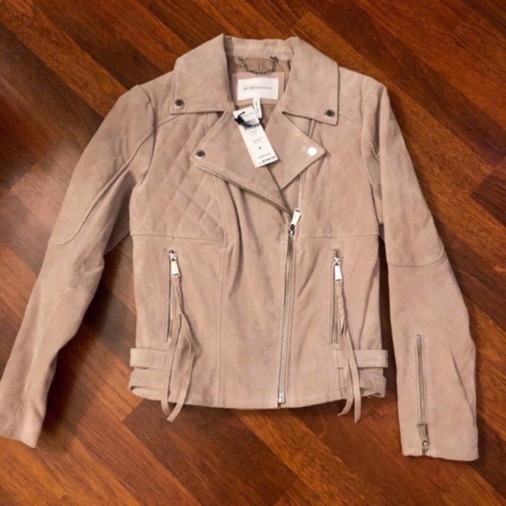 BCBGeneration Pink Blush Pale Suede Moto Jacket